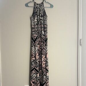 London Style Black and Pink Floral Maxi Dress